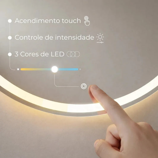 Espelho Grande Com Led 3 Cores Touch 50 Cm Jateado Banheiro