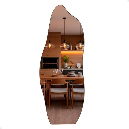 Espelho Orgânico com LED 170x70 cm Ideal para Quarto, Banheiro, Escritório, Hall e Sala - Modelo Flame com Iluminação LED Quente, Perfeito para Ambientes com Decoração Moderna