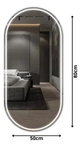 Espelho Decorativo Oval Jateado Led Touch 50x80cm Premium