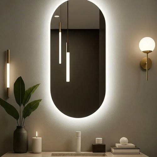 Espelho Oval Orgânico 80x50cm Com Led Decorativo Moderno