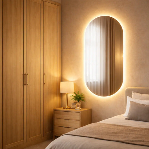 Espelho Oval Led Decorativo 90x50 Banheiro Quarto Moderno